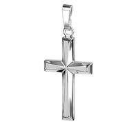 JEVELION Kreuz-Anhänger für Damen, Herren und Kinder in hochglanz poliert mit 3D-Effekt als Kettenanhänger 585 Weissgold mit Schmuck-Etui