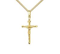 JEVELION Kreuz-Anhänger Goldkreuz Jesus Christus mit INRI-Gravur für Damen, Herren und Kinder als Kettenanhänger 585 Gold 14 Karat mit Panzer-Kette + Schmuck-Etui