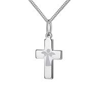 JEVELION Kreuz-Anhänger mit Schutzengel-Gravur 925 Silber Silberkreuz mit Halskette Kreuz aus Sterlingsilber