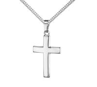 JEVELION Kreuz Kette Kreuz Anhänger massiv Weißgold 585 für Damen. Goldkreuz 14 Karat. Mit Kreuzkette 925 Silber - Kettenlänge 60 cm.