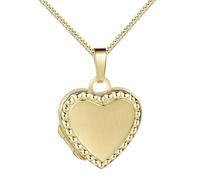 JEVELION Schmuckset-Kleines Herz Medaillon zum Öffnen Anhänger für 2 Bilder 585 Gold Bilder Amulett 14 Karat mit Kette und Schmuck-Etui Mit Panzer Kette 925 Silber vergoldet - Kettenlänge 36 cm.