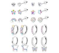 JeweBella 10 Paar Hypoallergene Ohrringe für Damen und Mädchen - Chirurgenstahl Medizinische Ohrstecker, Creolen, Hängende Set Mit Schmetterling, Blume, Herz, Stern - Kinder Set