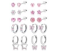 JeweBella 10 Paar Ohrringe für Damen Mädchen Hypoallergen Chirurgenstahl Medizinische Ohrstecker Creolen Hängende Set Schmetterling Blume Herz Stern Kinder Ohrringe Mädchen Set