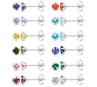 JeweBella 12 Paar Kleine Ohrstecker Chirurgenstahl für Damen Mädchen Hypoallergen Geburtsstein Ohrstecker Set Mehrfarbige Cubic Zirkonia Ohrstecker Piercing Knorpel Schlaf Ohrringe Set 3/4/5mm