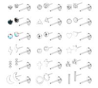 JeweBella 18Pairs 20G Tragus Piercing Labret Chirurgenstahl Lippenpiercing Nasenpiercing Tragus Ohrringe Silber/Gold Flat Piercing Ohr Medizinische Ohrstecker Knorpel Medusa Conch Piercing Set 6/8MM