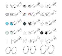 JeweBella 20G Nasenpiercing Helix Piercings Chirurgenstahl Tragus Ohrringe Creolen Silber Zirkonia Flat Piercing Ohr Studs Helix Knorpel Lippenpiercing Medusa Conch Labret Stecker Piercing Set 6/8MM