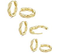 JeweBella 3 Paar Creolen Silber 925 klein 18K Hypoallergene Vergoldet Ohrringe Set Gold Creolen für Damen 5A Zirkonia Gedrehte Goldene Ohrringe Damen 8/10/12mm