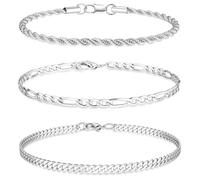 JeweBella 3 Stück Edelstahl Armband Herren Silber Gold Armbänder für Herren Jungs Robust Langlebig Panzerkette Figaro Gliederseil Kette Armband Set Armkette Männer Schmuck Geschenke 19cm/21cm/23cm