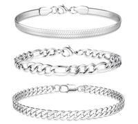 JeweBella 3 Stück Edelstahl Armband Herren Silber Gold Armbänder für Herren Jungs Robust Langlebig Panzerkette Figaro Herringbone Kette Armband Set Armkette Männer Schmuck Geschenke 19cm/21cm/23cm