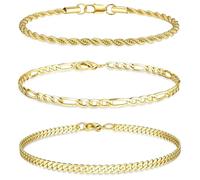 JeweBella 3 Stück Edelstahl Armband Herren Silber Gold Armbänder für Herren Jungs Robust Langlebig Panzerkette Figaro Gliederseil Kette Armband Set Armkette Männer Schmuck Geschenke 19cm/21cm/23cm