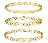 JeweBella 3 Stück Edelstahl Armband Herren Silber Gold Armbänder für Herren Jungs Robust Langlebig Panzerkette Figaro Herringbone Kette Armband Set Armkette Männer Schmuck Geschenke 19cm/21cm/23cm