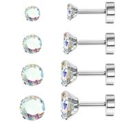 JeweBella 4 Paar G23 Titan Ohrringe Damen Herren Kinder Medizinische Ohrstecker Hypoallergen Cubic Zirkonia Titan Ohrstecker Set Gesundheitsstecker Ohrringe Set Knorpel Piercing Ohr 2/3/4/5MM