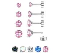 JeweBella 4 Paar G23 Titan Ohrringe Damen Herren Kinder Medizinische Ohrstecker Hypoallergen Cubic Zirkonia Titan Ohrstecker Set Gesundheitsstecker Ohrringe Set Knorpel Piercing Ohr 2/3/4/5MM