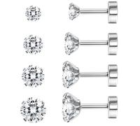 JeweBella 4 Paar G23 Titan Ohrringe Damen Herren Kinder Medizinische Ohrstecker Hypoallergen Cubic Zirkonia Titan Ohrstecker Set Gesundheitsstecker Ohrringe Set Knorpel Piercing Ohr 2/3/4/5MM