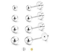 JeweBella 4 Paar Ohrringe Silber 925 Stecker Ohrstecker Silber 925 Damen Herren Hypoallergen Klein Kugel Punkt Cubic Zirkonia Ohrstecker Set Weißgold/14K Vergoldet Knorpel Ohrringe Set 2/3/4/5mm
