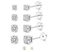 JeweBella 4 Paar Ohrringe Silber 925 Stecker Ohrstecker Silber 925 Damen Herren Hypoallergen Klein Kugel Punkt Cubic Zirkonia Ohrstecker Set Weißgold/14K Vergoldet Knorpel Ohrringe Set 2/3/4/5mm