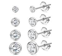 JeweBella 4 Paar Ohrstecker Silber 925 Klein Runde Zirkonia Ohrstecker Set für Damen Herren Mädchen Knorpel Tragus Ohrringe Set Gold/Silber/Rosegold 2/3/4/5 mm