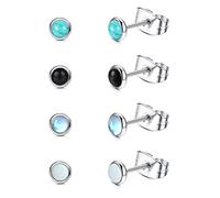 JeweBella 4 Paare Mondstein Opal Türkis Kleine Ohrstecker Set Chirurgenstahl für Damen Mädchen Kinder Hypoallergene Runde Edelstein Ohrstecker Blau Schwarz Mondstein Opal Türkis Ohrringe Set 4MM/6MM