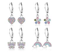JeweBella 4 Pairs Ohrringe Hängend Mädchen Kinder Damen mit Zirkonia Ohrhänger Chirurgenstahl Hypoallergene Ohrringe Mädchen mit Herz Blume Stern Schildkröte Knorpel Tragus Piercing Ohrring Set
