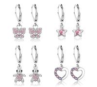 JeweBella 4Paar Ohrringe Hängend Mädchen Kinder Damen mit Zirkonia Ohrhänger Chirurgenstahl Hypoallergene mit Herz Blume Stern Schildkröte Knorpel Tragus Piercing Set Earrings