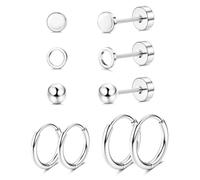 JeweBella 5 Paar G23 Titan Ohrringe Damen Herren Kinder Medizinische Ohrstecker Hypoallergen Titan Ohrstecker Set Titan Creolen Gesundheitsstecker Ohrringe Set Knorpel Piercing Ohr Silber/Gold