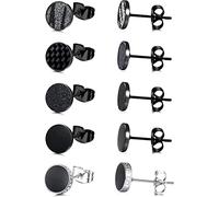 JeweBella 5 Paar Ohrringe Herren Edelstahl Runde Schwarz Matt Knorpel Piercing Ohrstecker Set für Damen Männer Hypoallergen Ohrstecker Herren Schmuck 8/10/12MM