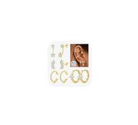 JeweBella 5 Paar Silber 925 Ohrringe für Damen - 14 Karat Vergoldete Creolen Piercing Hypoallergen Klein Hängend mit Zirkonia Set für Mehrere Piercings