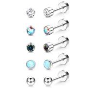 JeweBella 5Paar G23 Titan Ohrringe Damen Medizinische Ohrstecker Silber B