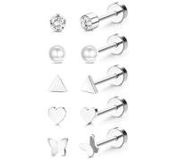 JeweBella 5Paar G23 Titan Ohrringe Damen Medizinische Ohrstecker Silber D