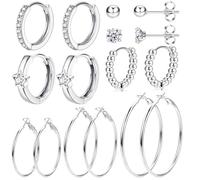 JeweBella 8 Paar Kleine Creolen für Damen Mädchen Chirurgenstahl Ohrstecker Zirkonia Stern Silber Creolen Huggies Ohrringe Hypoallergen Schläfer Knorpel Ohrstecker Leicht Große Creolen Ohrringe Set