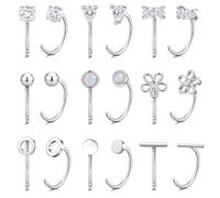 JeweBella 9 Paar Creolen Silber 18K Vergoldet Hypoallergene Ohrringe Chirurgenstahl Damen Nasenpiercing Ring Halbkreisförmige Ohrringe Set Zirkonia Blume Lippenpiercing Knorpel Helix Piercing Ohr
