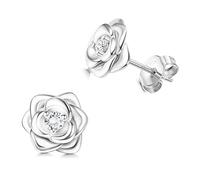 JeweBella Klein Rosen Ohrstecker Silber 925 Ohrringe für Damen Mädchen Hypoallergen Kleine Rose Blumen Ohrstecker mit 5A+Zirkonia Helix Knorpel Ohrringe Silber/Gold/Rose Gold/Schwarz Geschenke