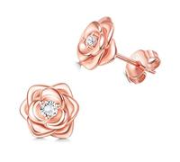 JeweBella Klein Rosen Ohrstecker Silber 925 Ohrringe für Damen Mädchen Hypoallergen Kleine Rose Blumen Ohrstecker mit 5A+Zirkonia Helix Knorpel Ohrringe Silber/Gold/Rose Gold/Schwarz Geschenke