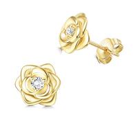 JeweBella Klein Rosen Ohrstecker Silber 925 Ohrringe für Damen Mädchen Hypoallergen Kleine Rose Blumen Ohrstecker mit 5A+Zirkonia Helix Knorpel Ohrringe Silber/Gold/Rose Gold/Schwarz Geschenke