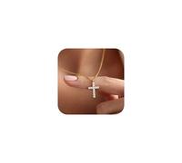 JeweBella Kreuz Kette Damen Gold Silber Kreuzkette 14K Gold Vergoldet Cubic Zirconia Kreuz Anhänger Halskette Choker Kette mit Kreuz Christlicher Geschenke Schmuck für Damen Frauen Mädchen 40+5CM