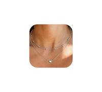 JeweBella Layered Herz Kette Damen Gold Silber Hypoallergene 14K Gold Vergoldet Herz Anhänger Halskette Layered Choker Kette Geschenke Schmuck für Damen Frauen Mädchen 40+5CM