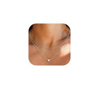 JeweBella Layered Herz Kette Damen Gold Silber Hypoallergene 14K Gold Vergoldet Herz Anhänger Halskette Layered Choker Kette Geschenke Schmuck für Damen Frauen Mädchen 40+5CM