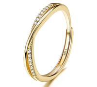 JeweBella Ring Damen Silber 925 Verstellbare Zirkonia Ring Silber/Gold/Roségold Minimalistisch Eheringe Verlobungsring Trauringe Fingerring Damen Schmuck