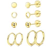 JeweBella Titan Ohrringe Damen Herren Kinder - Hypoallergen, G23 Titan, 6 Paar Set - Ohrstecker, Creolen, Gesundheitsstecker, Knorpel Piercing, Gold/Silber, 8 mm, Flachrückseite
