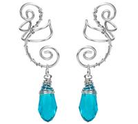 JEWEDECO 1 Paar Elfen Ohrclips ohne Piercing aus Kupfer mit Blauem Kristallanhänger Zarter Ohrschmuck für Damen zum Fotografieren und Tanzparty