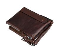 JEWEDECO 1stück Multifunktionale RFID Geldbörse Für Herren Kurzes Design Reißverschluss Aus Braunem Rindsleder Sicher Und Geräumig Für Karten Bargeld Und Ausweis