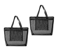 JEWEDECO 2 Stück Kleine Strandtasche aus Netzgewebe Nylon Schwarz Schnelltrocknend Verstärkter Boden Netz Strandtasche für Erwachsene Badetasche