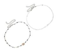 JEWEDECO 2 Stück Perlenkette mit Muschelanhänger Verstellbare Boho Choker Halskette für Damen Bunte Strandkette mit Handgefertigten Perlen Lässiger Sommer Schmuck Beach Style