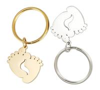 JEWEDECO Schlüsselanhänger Kreative Glänzende Taschenanhänger 2 Stück aus Edelstahl mit Fußabdruck Motiv Silber und Gold als Bedeutungsvolle Geschenkidee für Werdende Mutter