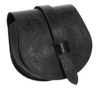 JEWEDECO Vintage Wikinger Satteltasche aus Pu Leder mit Filigranen Mittelalterlichen Mustern Langlebige Cosplay Gürteltasche für Ausstellungen und Aufführungen in Schwarz