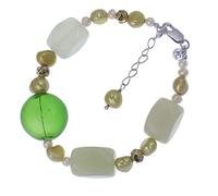 Jewel24 Damen Armband echt 925 Sterling Silber mit Süßwasser-Zuchtperlen grün 20-23 cm lang