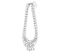 Jewel24 Damen-Kette Silber 925 mit Jade & Süßwasser-Perlen 45-50 cm lang mehrreihig Wasserfall-Collier