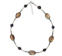Jewel24 Perlenkette echt 925 Sterling Silber mit Süßwasser-Perlen und Rauchquarz 45-50 cm lang Damen Halskette