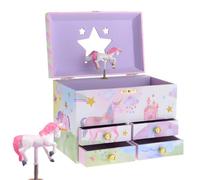 Jewelkeeper Einhorn Schmuckaufbewahrung - Musikalisches Schmuckkästchen für Kinder mit 4 Ausziehschubladen - Melodie Wunderschöner Träumer - Holz - 19,1 x 12,1 x 15 cm - Rosa