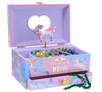 Jewelkeeper Musikalische Schmuckaufbewahrung für Mädchen mit Schublade und Einhorn-Design - Schmuckkästchen mit Spieluhr, Spiegel und Beautiful Dreamer Melodie